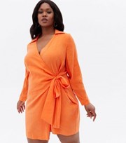 New Look Curves Bright Orange Collared Mini Wrap Dress